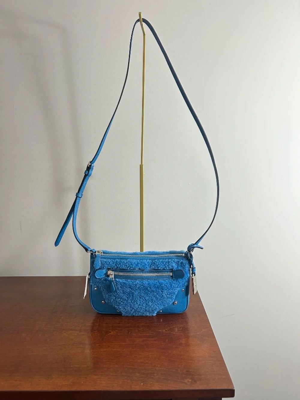 New Coach Rhyder Shearling Small Crossbody Pochette - Peacock